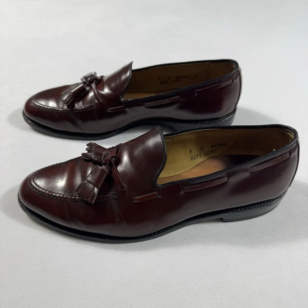 Allen Edmonds Men's Size 9 C Grayson Burgundy Leather Moc Toe Tassel Loafers USA